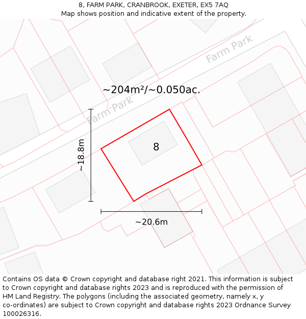 8, FARM PARK, CRANBROOK, EXETER, EX5 7AQ: Plot and title map