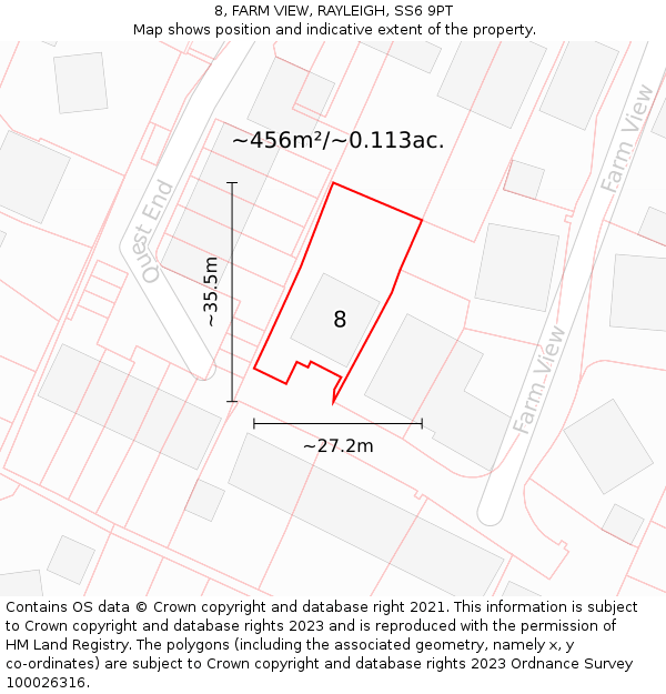 8, FARM VIEW, RAYLEIGH, SS6 9PT: Plot and title map