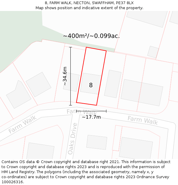 8, FARM WALK, NECTON, SWAFFHAM, PE37 8LX: Plot and title map