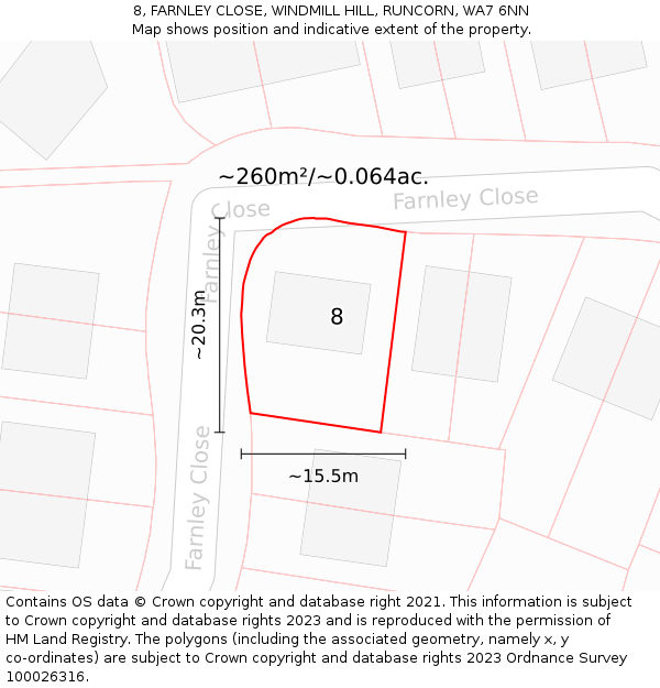 8, FARNLEY CLOSE, WINDMILL HILL, RUNCORN, WA7 6NN: Plot and title map