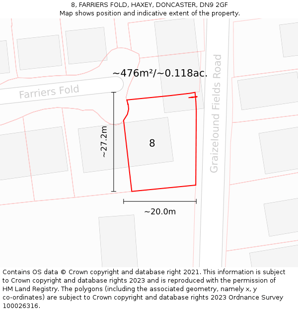 8, FARRIERS FOLD, HAXEY, DONCASTER, DN9 2GF: Plot and title map