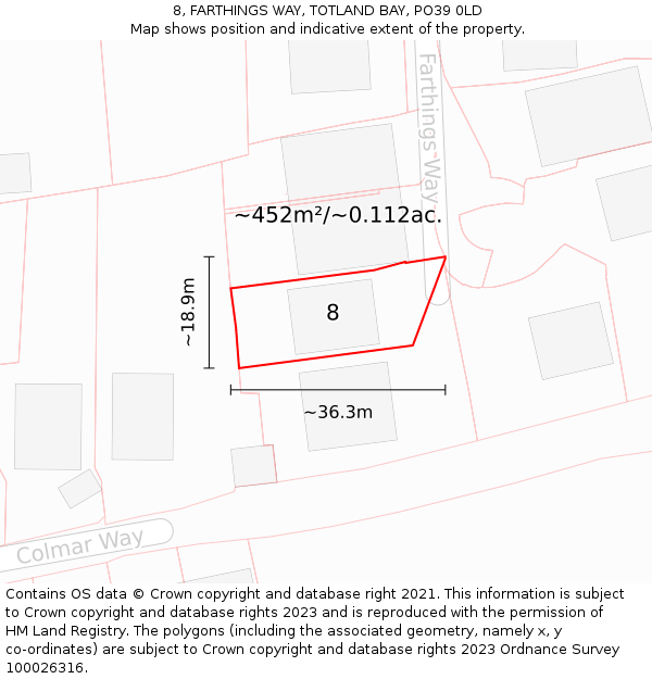 8, FARTHINGS WAY, TOTLAND BAY, PO39 0LD: Plot and title map