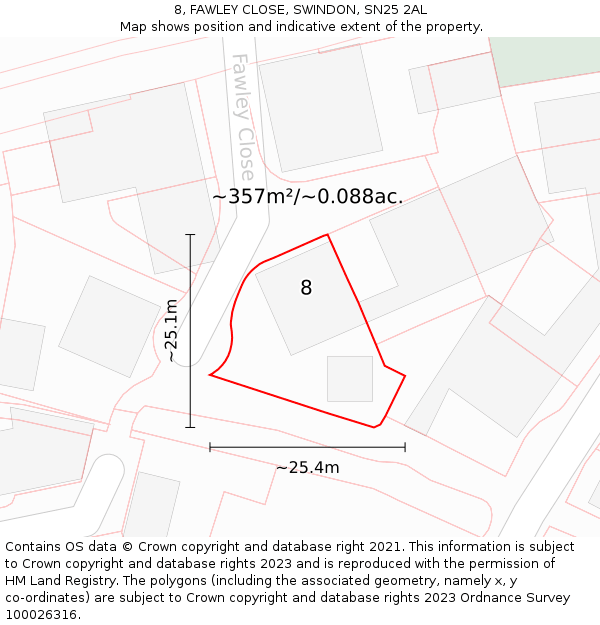 8, FAWLEY CLOSE, SWINDON, SN25 2AL: Plot and title map