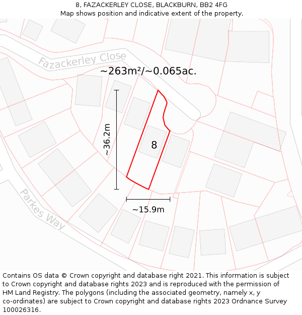 8, FAZACKERLEY CLOSE, BLACKBURN, BB2 4FG: Plot and title map