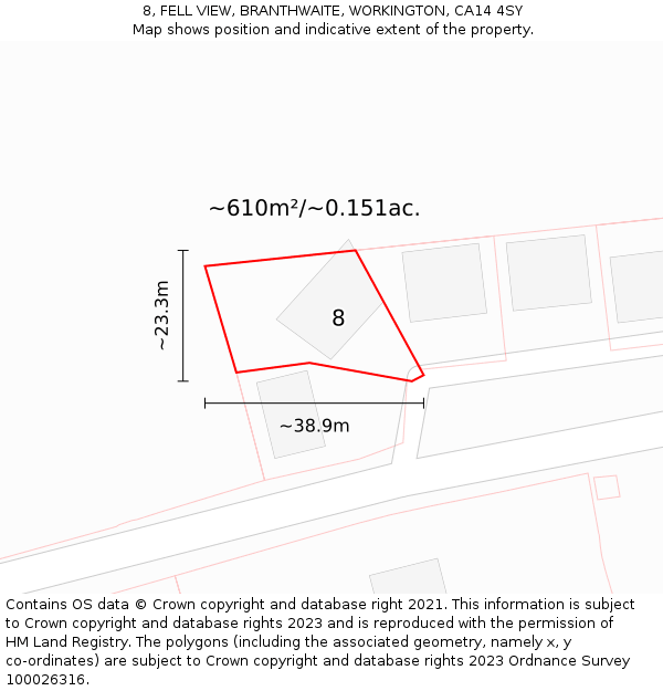 8, FELL VIEW, BRANTHWAITE, WORKINGTON, CA14 4SY: Plot and title map