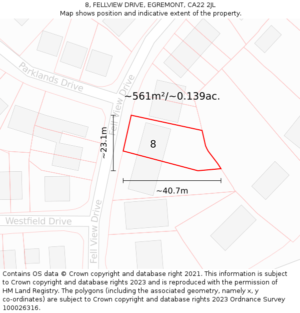 8, FELLVIEW DRIVE, EGREMONT, CA22 2JL: Plot and title map
