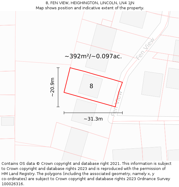 8, FEN VIEW, HEIGHINGTON, LINCOLN, LN4 1JN: Plot and title map