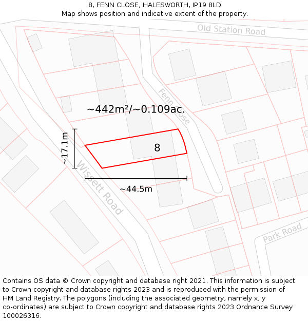 8, FENN CLOSE, HALESWORTH, IP19 8LD: Plot and title map