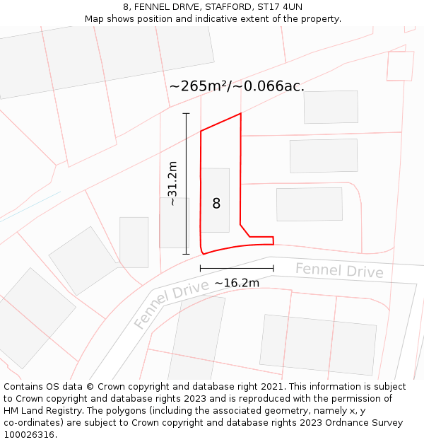 8, FENNEL DRIVE, STAFFORD, ST17 4UN: Plot and title map