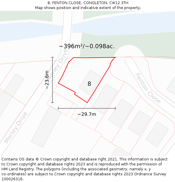8, FENTON CLOSE, CONGLETON, CW12 3TH: Plot and title map