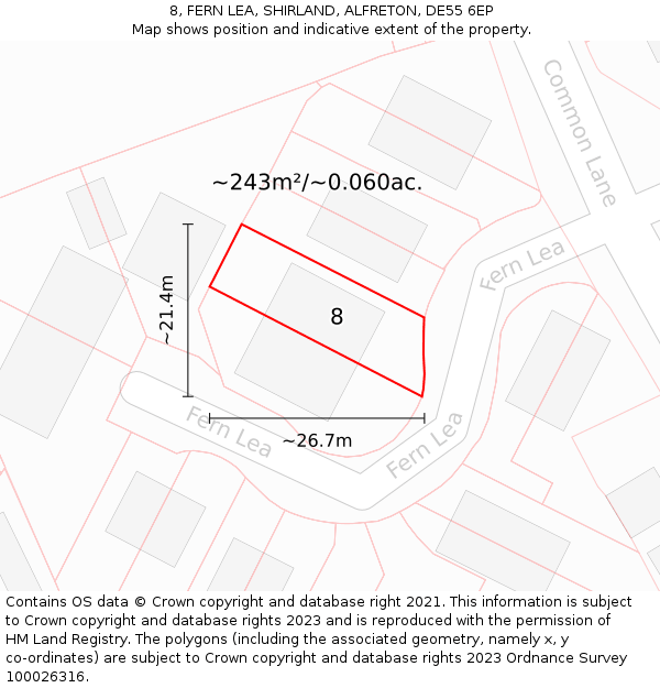 8, FERN LEA, SHIRLAND, ALFRETON, DE55 6EP: Plot and title map