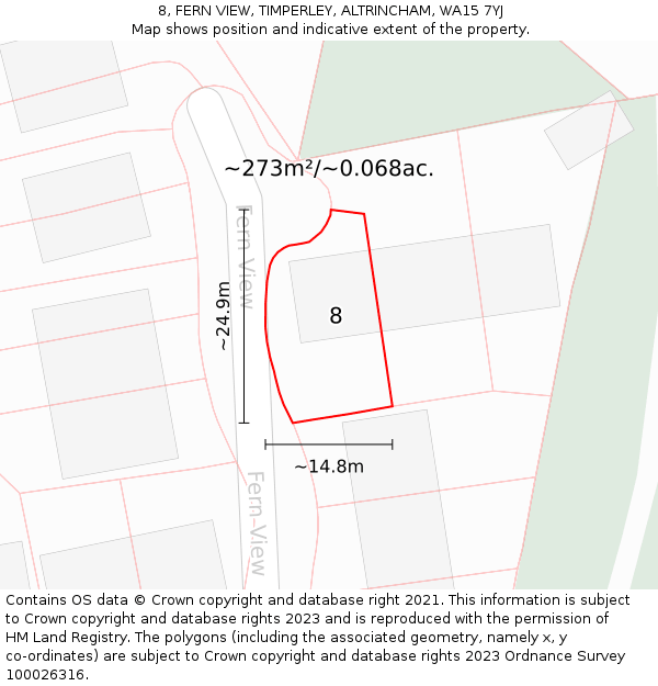 8, FERN VIEW, TIMPERLEY, ALTRINCHAM, WA15 7YJ: Plot and title map