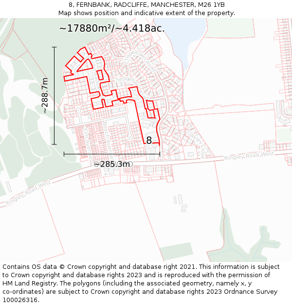 8, FERNBANK, RADCLIFFE, MANCHESTER, M26 1YB: Plot and title map