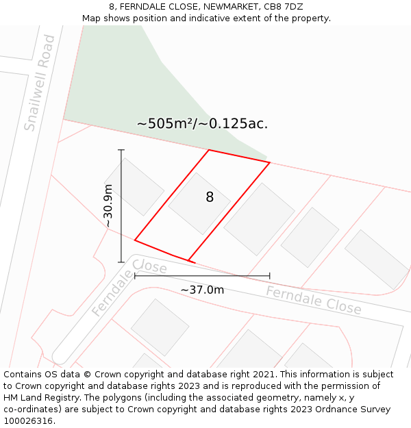 8, FERNDALE CLOSE, NEWMARKET, CB8 7DZ: Plot and title map
