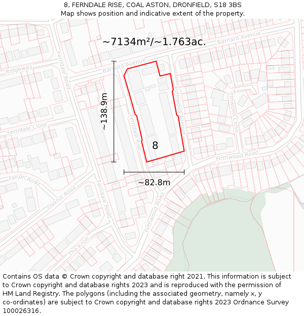 8, FERNDALE RISE, COAL ASTON, DRONFIELD, S18 3BS: Plot and title map