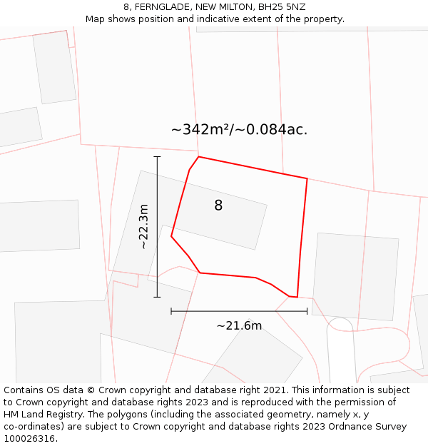 8, FERNGLADE, NEW MILTON, BH25 5NZ: Plot and title map