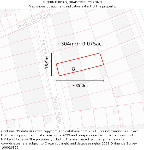 8, FERNIE ROAD, BRAINTREE, CM7 2NN: Plot and title map