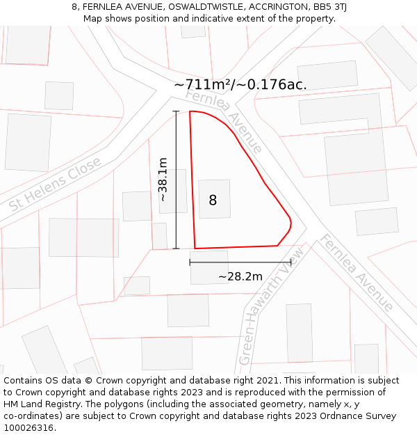 8, FERNLEA AVENUE, OSWALDTWISTLE, ACCRINGTON, BB5 3TJ: Plot and title map