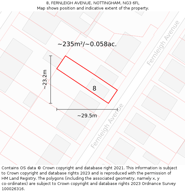 8, FERNLEIGH AVENUE, NOTTINGHAM, NG3 6FL: Plot and title map