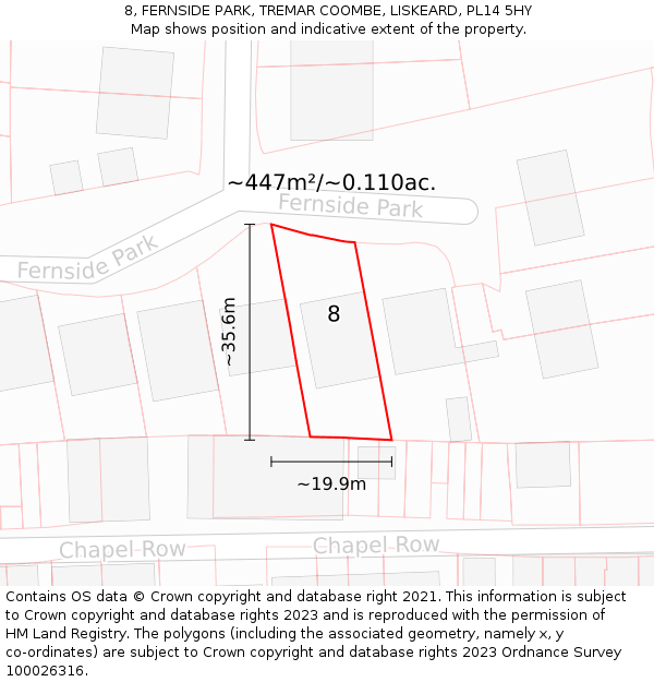 8, FERNSIDE PARK, TREMAR COOMBE, LISKEARD, PL14 5HY: Plot and title map