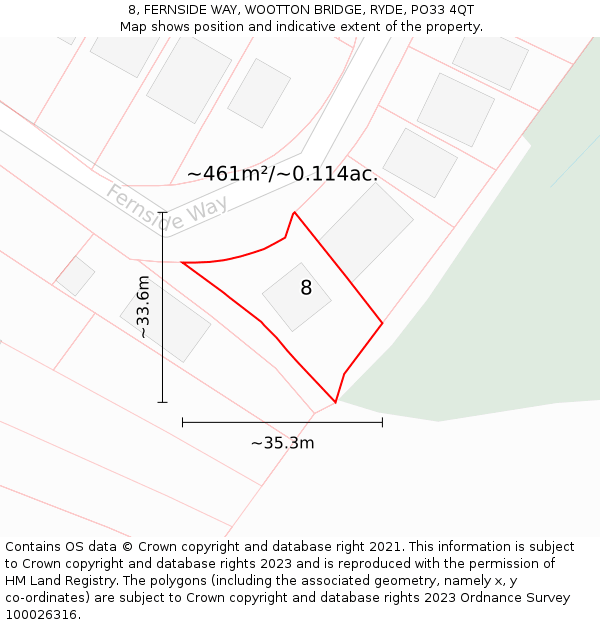 8, FERNSIDE WAY, WOOTTON BRIDGE, RYDE, PO33 4QT: Plot and title map