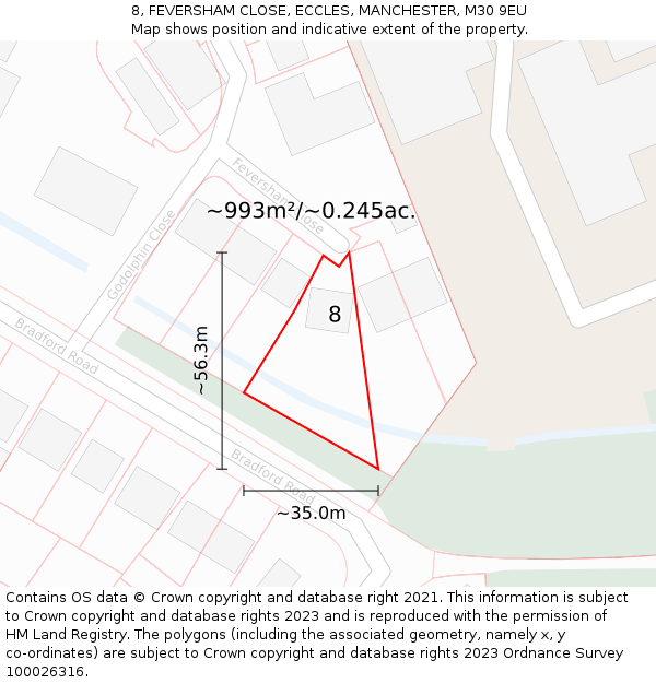 8, FEVERSHAM CLOSE, ECCLES, MANCHESTER, M30 9EU: Plot and title map
