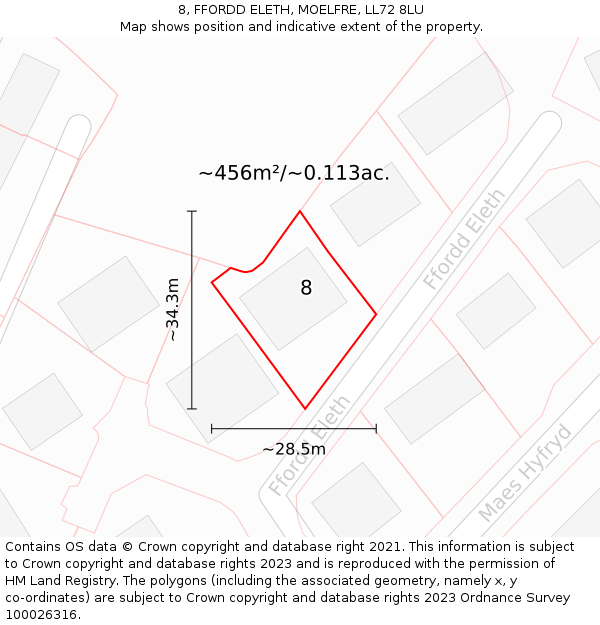 8, FFORDD ELETH, MOELFRE, LL72 8LU: Plot and title map