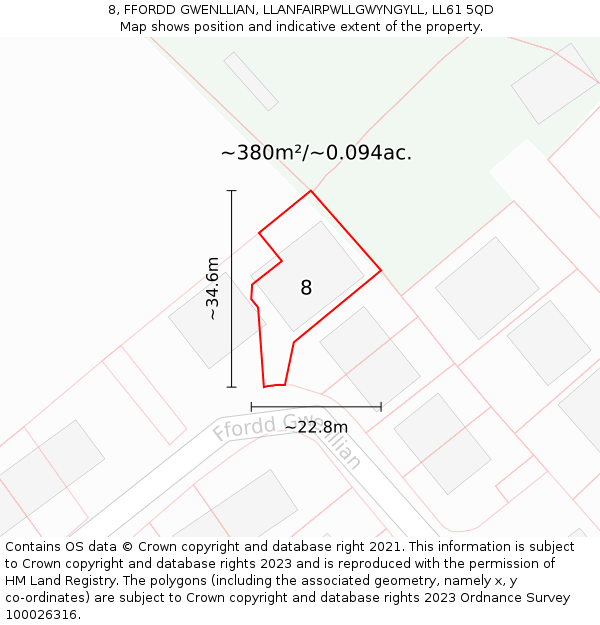 8, FFORDD GWENLLIAN, LLANFAIRPWLLGWYNGYLL, LL61 5QD: Plot and title map