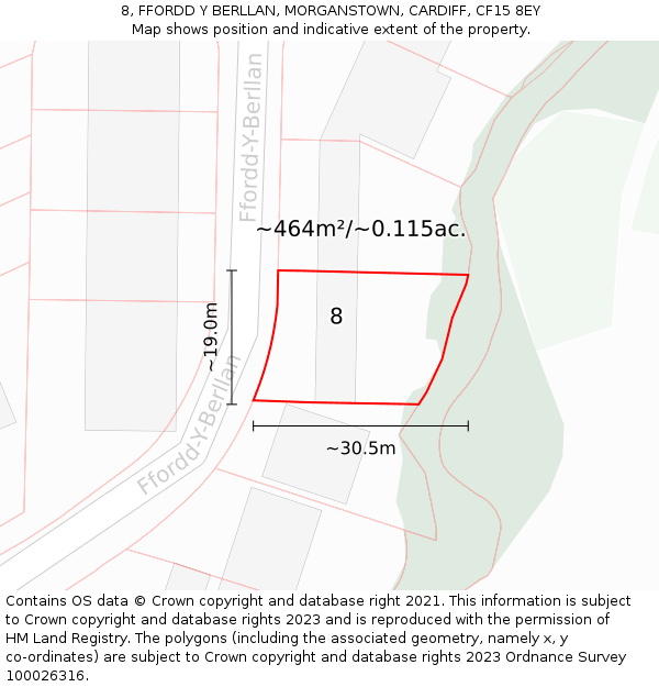 8, FFORDD Y BERLLAN, MORGANSTOWN, CARDIFF, CF15 8EY: Plot and title map