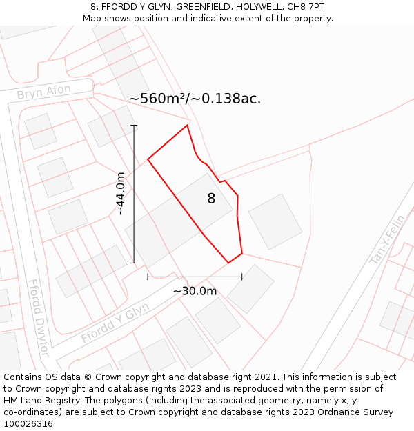 8, FFORDD Y GLYN, GREENFIELD, HOLYWELL, CH8 7PT: Plot and title map