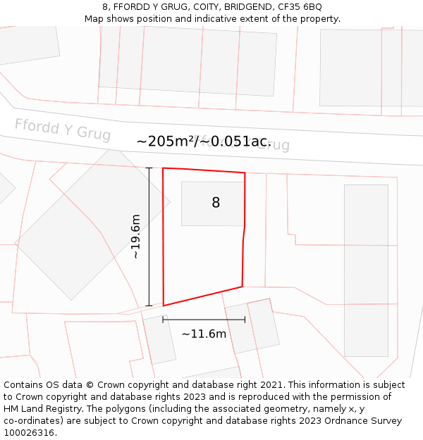 8, FFORDD Y GRUG, COITY, BRIDGEND, CF35 6BQ: Plot and title map