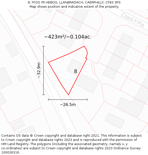 8, FFOS YR HEBOG, LLANBRADACH, CAERPHILLY, CF83 3PS: Plot and title map