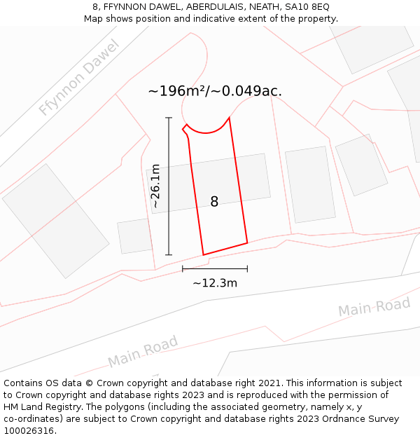 8, FFYNNON DAWEL, ABERDULAIS, NEATH, SA10 8EQ: Plot and title map