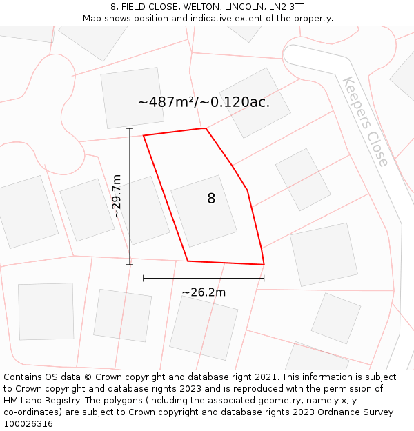 8, FIELD CLOSE, WELTON, LINCOLN, LN2 3TT: Plot and title map