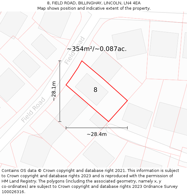 8, FIELD ROAD, BILLINGHAY, LINCOLN, LN4 4EA: Plot and title map