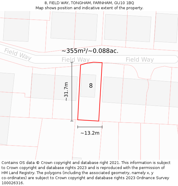8, FIELD WAY, TONGHAM, FARNHAM, GU10 1BQ: Plot and title map