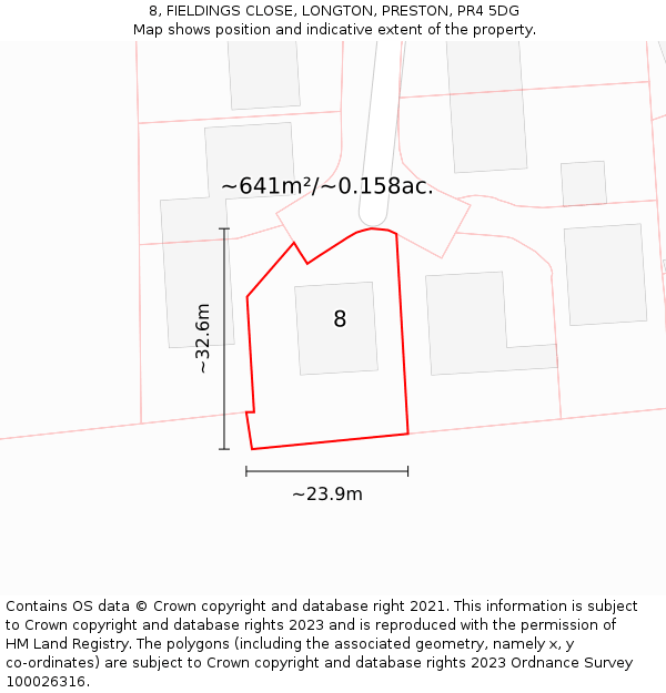 8, FIELDINGS CLOSE, LONGTON, PRESTON, PR4 5DG: Plot and title map