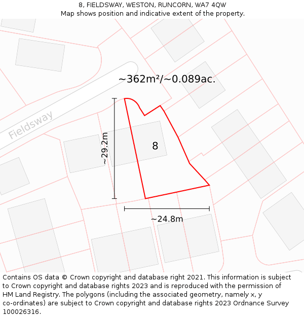 8, FIELDSWAY, WESTON, RUNCORN, WA7 4QW: Plot and title map