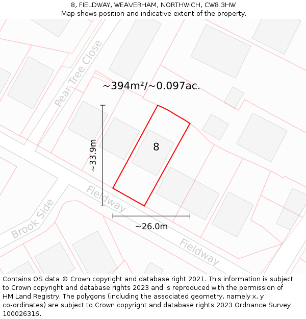 8, FIELDWAY, WEAVERHAM, NORTHWICH, CW8 3HW: Plot and title map