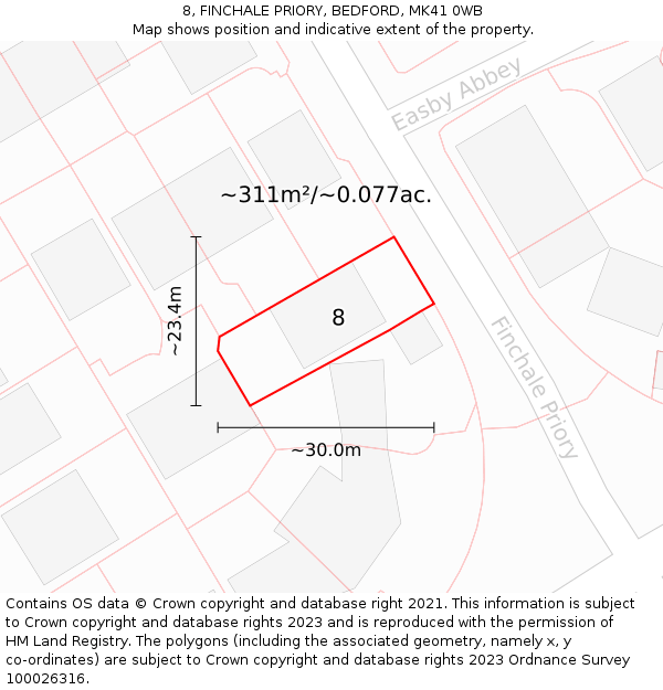 8, FINCHALE PRIORY, BEDFORD, MK41 0WB: Plot and title map