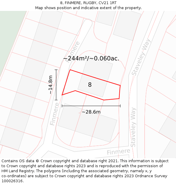 8, FINMERE, RUGBY, CV21 1RT: Plot and title map