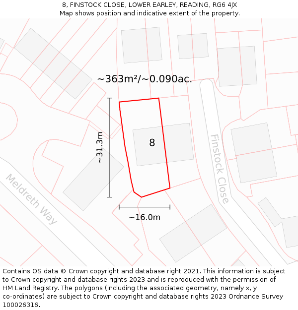 8, FINSTOCK CLOSE, LOWER EARLEY, READING, RG6 4JX: Plot and title map