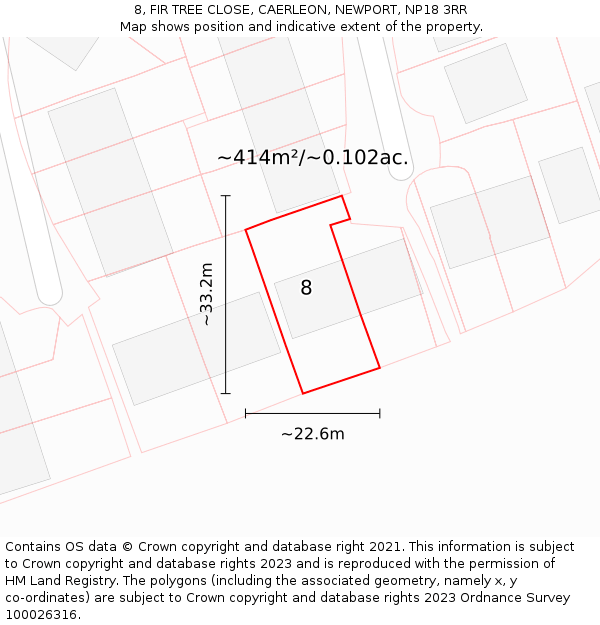 8, FIR TREE CLOSE, CAERLEON, NEWPORT, NP18 3RR: Plot and title map