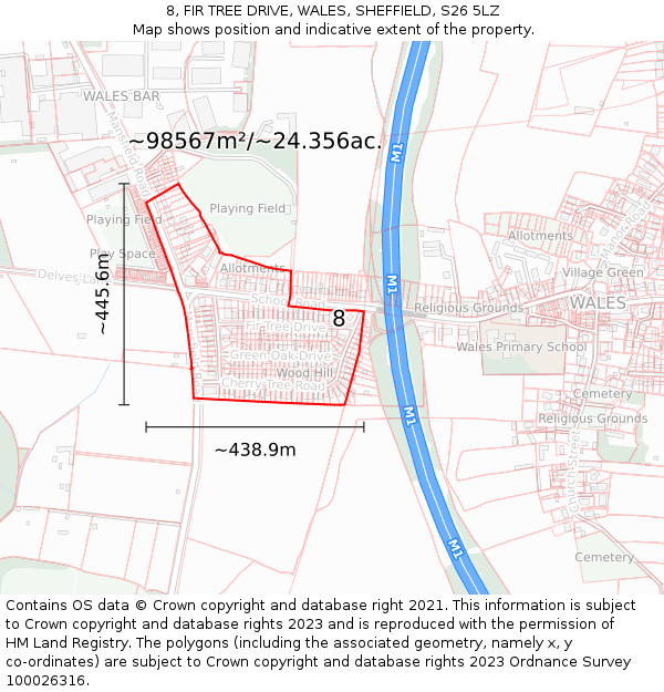 8, FIR TREE DRIVE, WALES, SHEFFIELD, S26 5LZ: Plot and title map