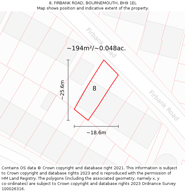 8, FIRBANK ROAD, BOURNEMOUTH, BH9 1EL: Plot and title map