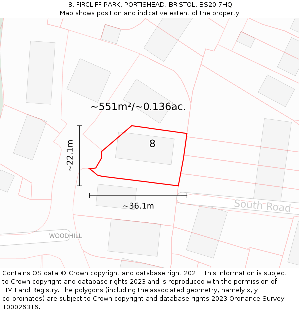 8, FIRCLIFF PARK, PORTISHEAD, BRISTOL, BS20 7HQ: Plot and title map