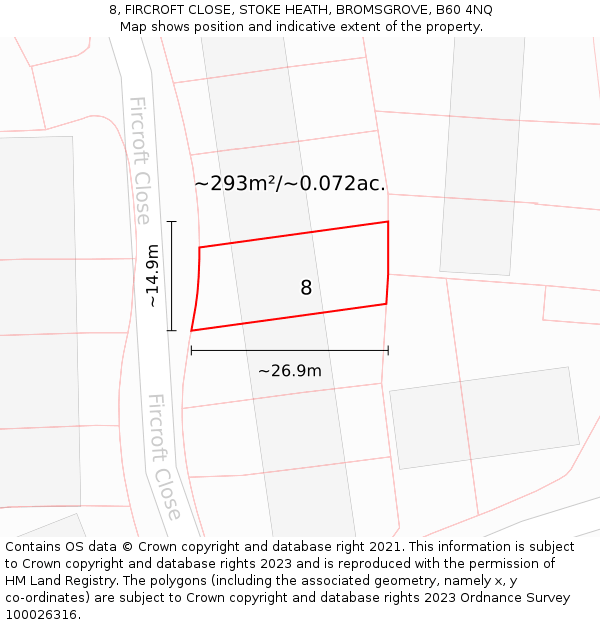 8, FIRCROFT CLOSE, STOKE HEATH, BROMSGROVE, B60 4NQ: Plot and title map