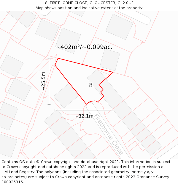 8, FIRETHORNE CLOSE, GLOUCESTER, GL2 0UF: Plot and title map