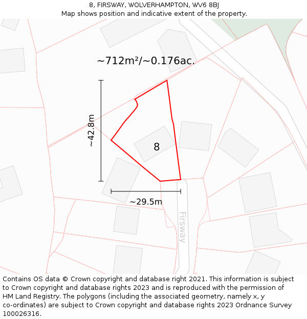 8, FIRSWAY, WOLVERHAMPTON, WV6 8BJ: Plot and title map
