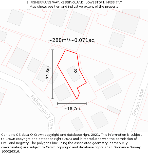 8, FISHERMANS WAY, KESSINGLAND, LOWESTOFT, NR33 7NY: Plot and title map